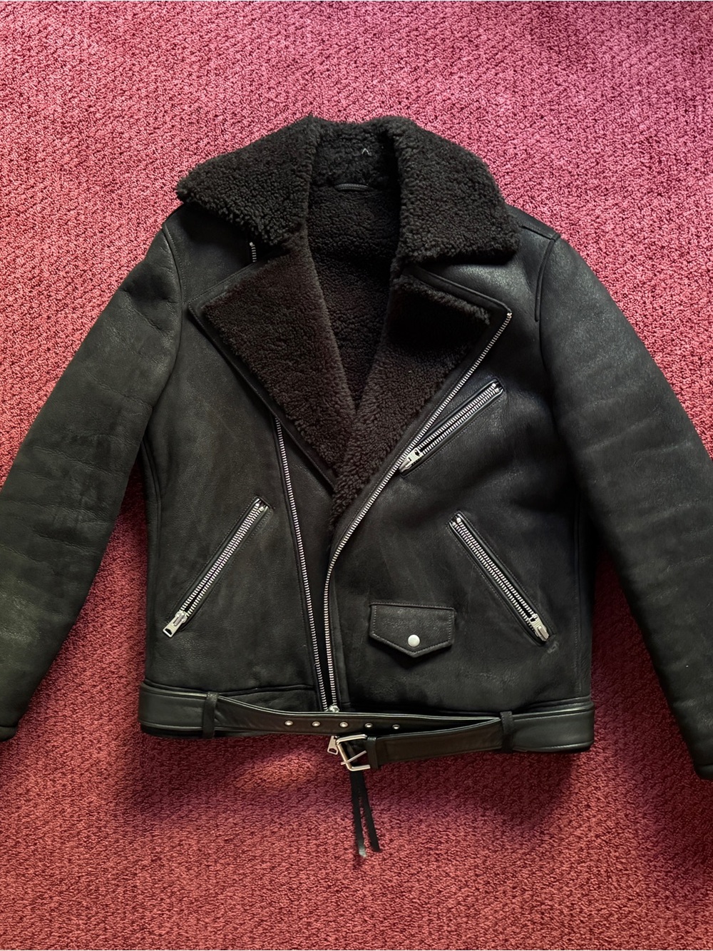 AllSaints Moto Shearling Leather Jacket MSRP $1,599